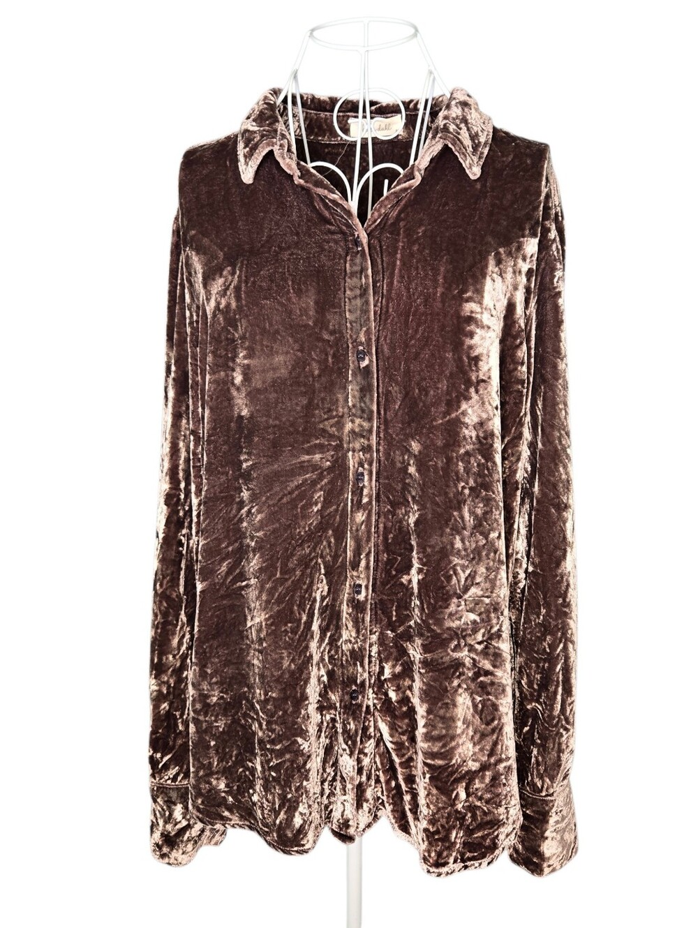 Bella Dahl Brown Crushed Velvet Button Down Shirt Size Medium